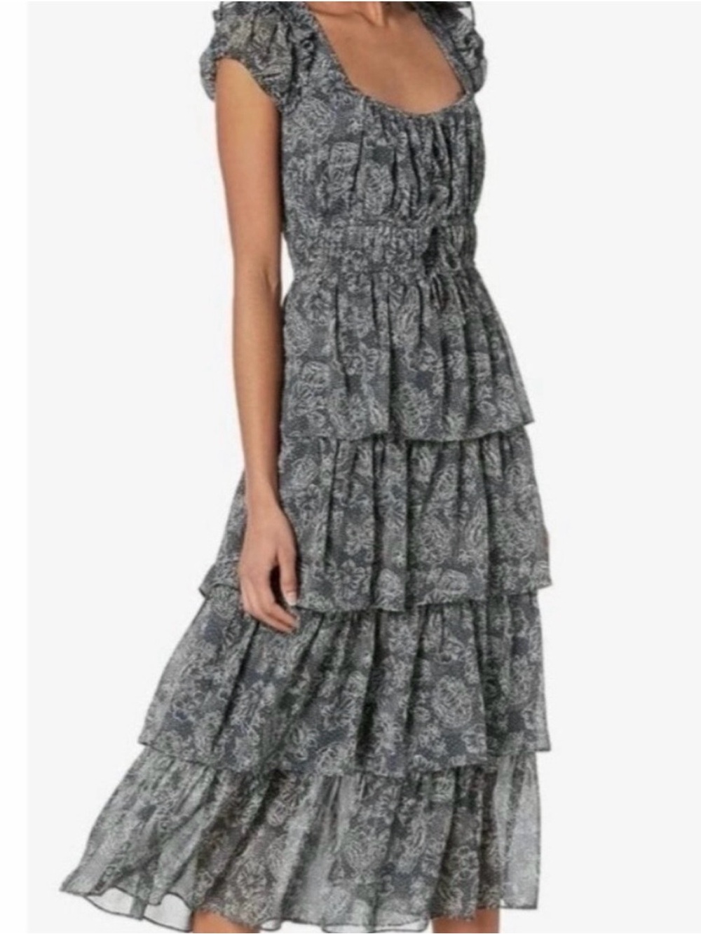 Likely Black Floral Tiered Midi Dress Size 4